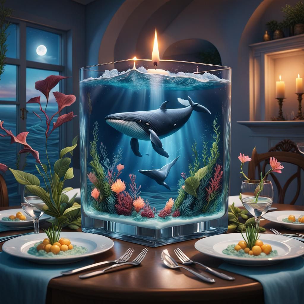 Romantic Underwater Dinner with Whale in Ice Cube