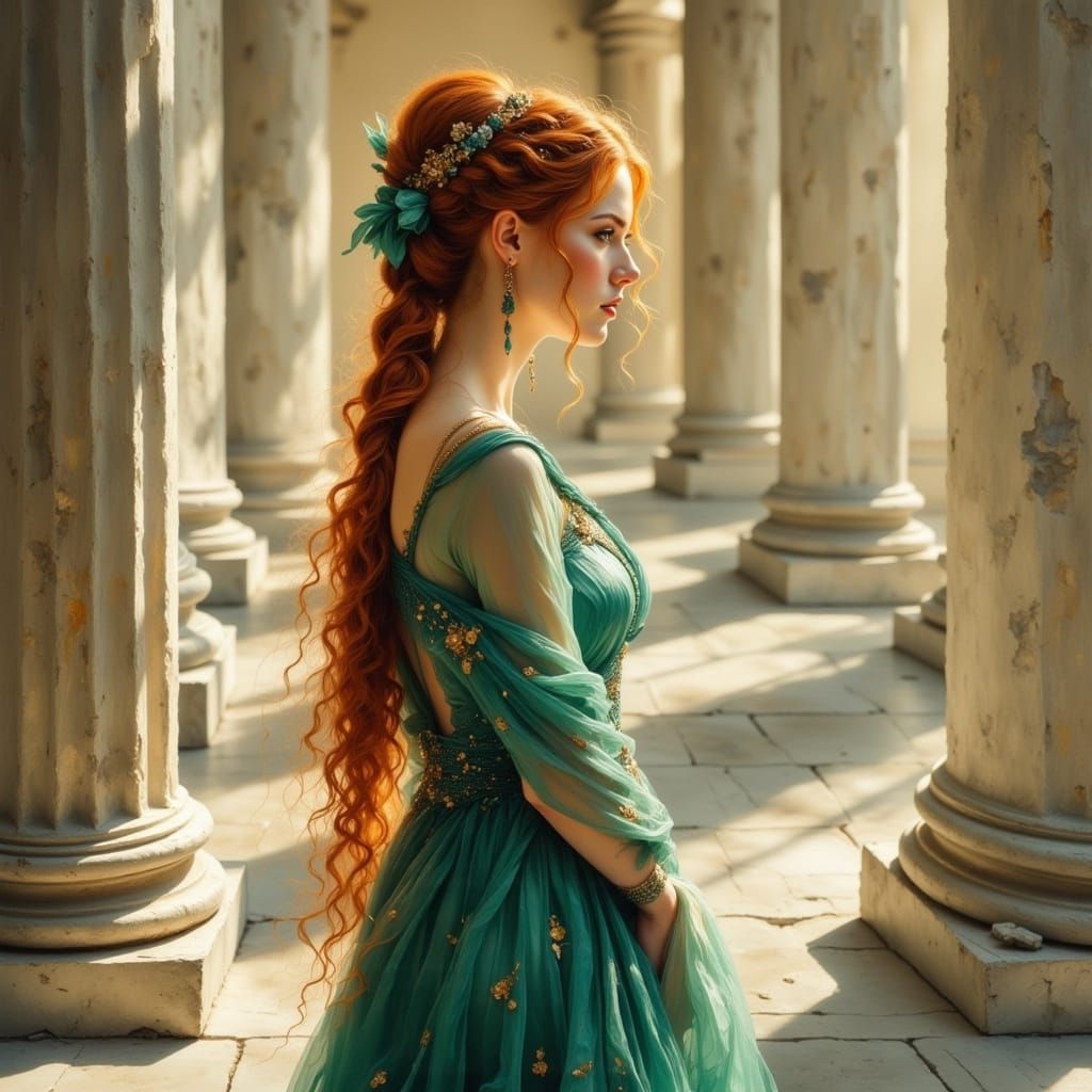 Redhead with Braid in Pre-Raphaelite Style