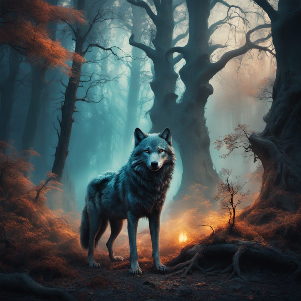 Whimsical Wolf of Surrealism in Ethereal Glow