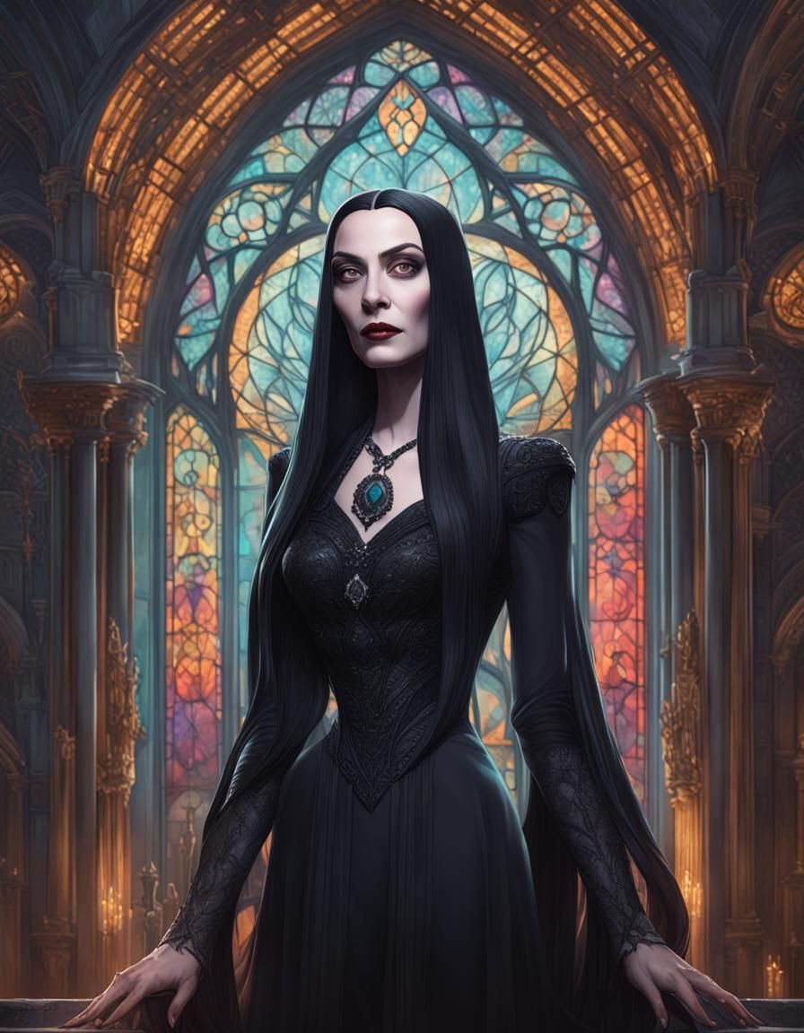 Morticia Addams Portrait in Art Nouveau Style