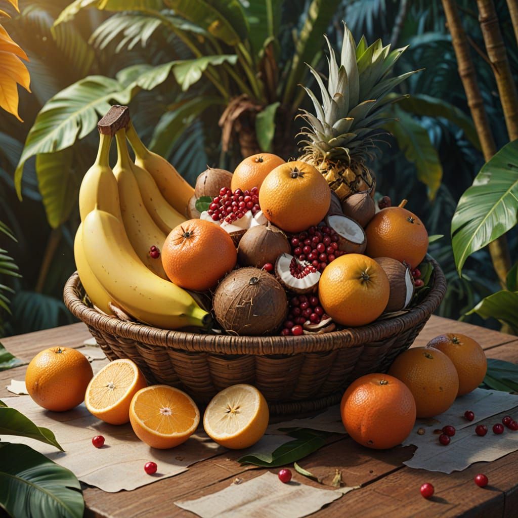 Fantasy Fruit Basket Close Up in Digital Matte Painting Styl...