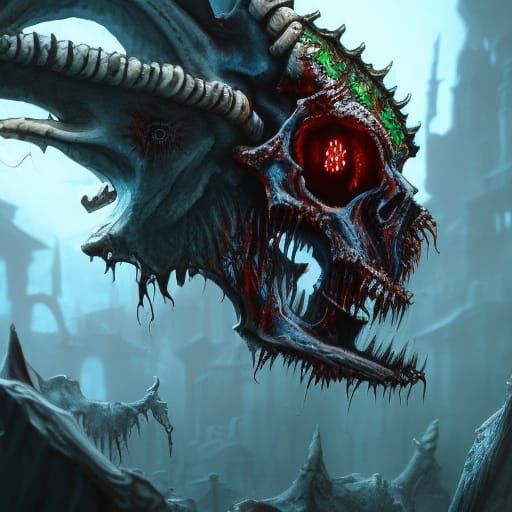 Rotting Zombie Demon Goat Skullhead: Detailed Matte Painting