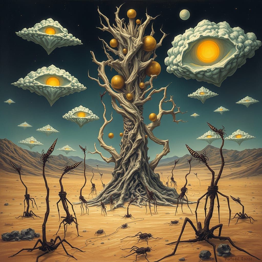 Surreal Desert Dreamscape with Organic Bone Structure