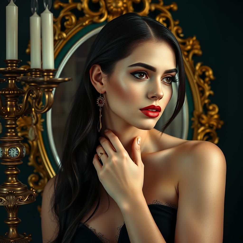 Surreal Portrait in Ornate Mirror