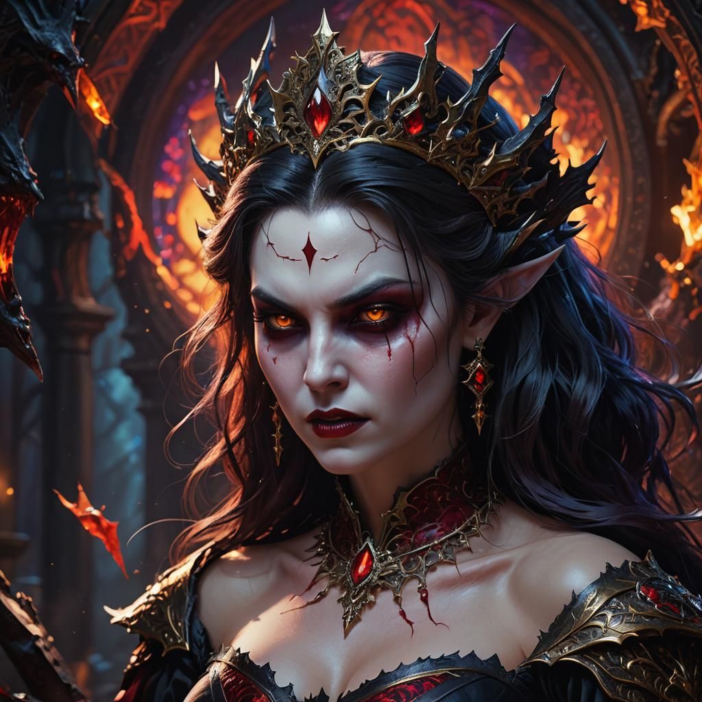Intricately Detailed Vampire Queen in Splash Art Style