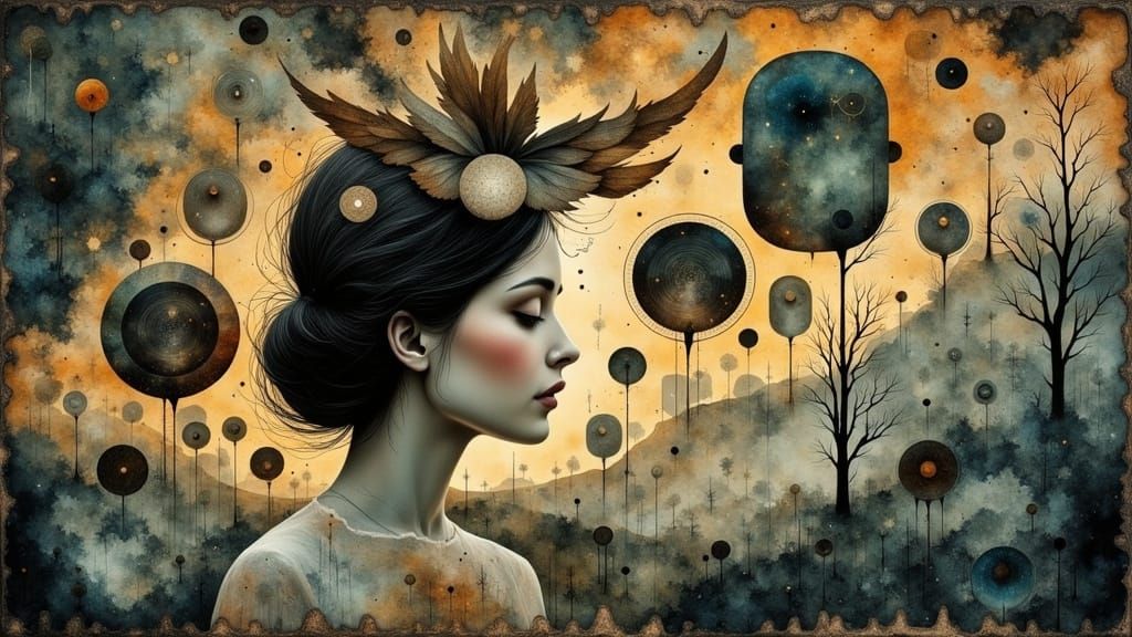 Woman in Surreal Dreamscape, Fine Art Style