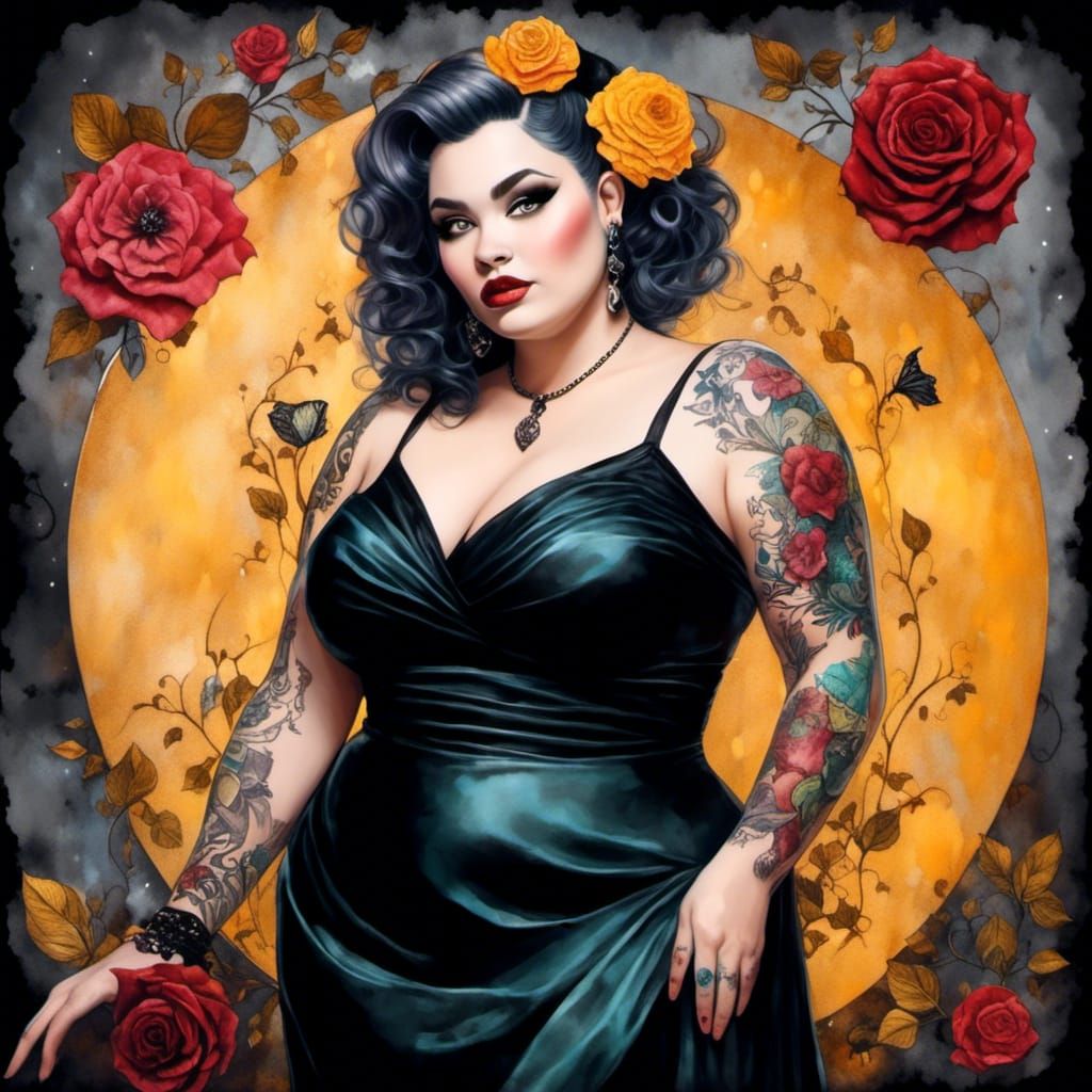 Chubby Goth Pin-Up in 1950s Style