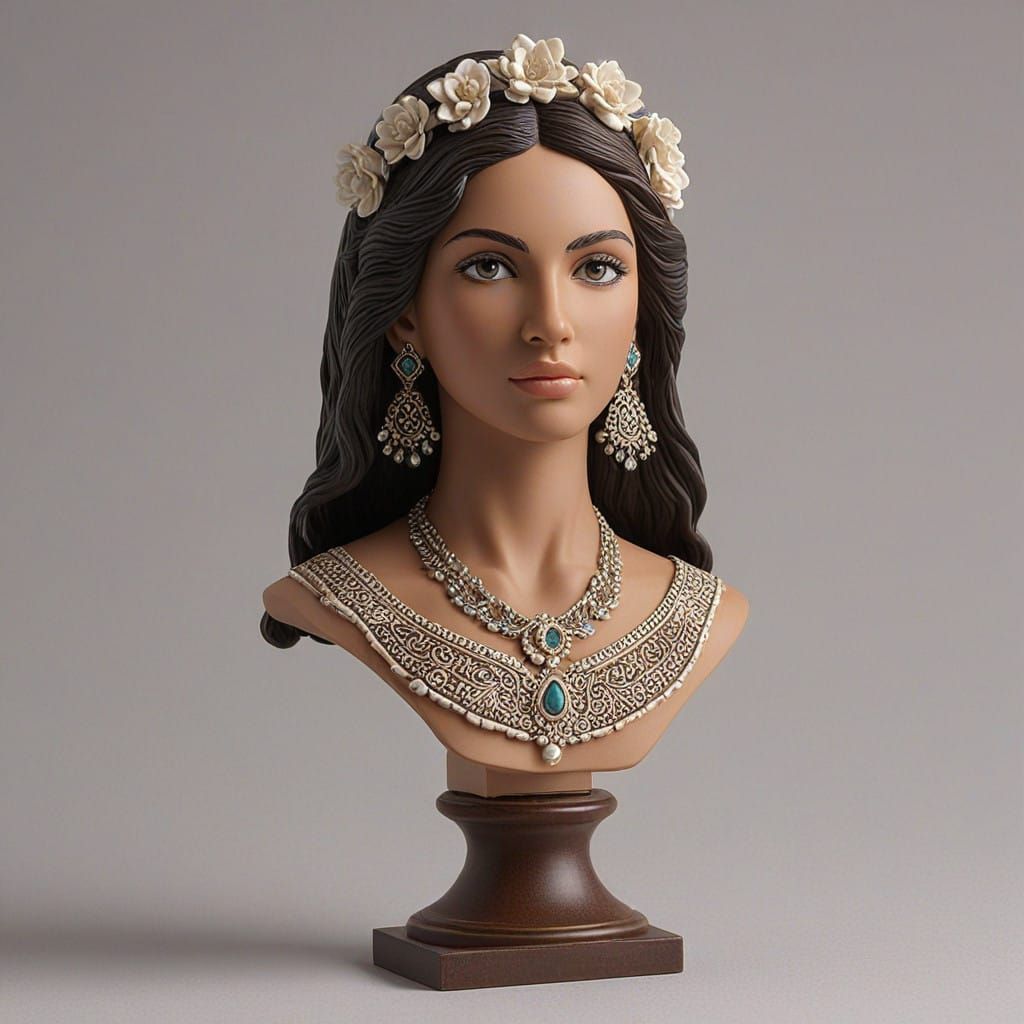 Stunning Palestinian Woman Clay Bust in Elegant Stand