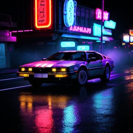 Mobster's Neon Ride: 80s Vice City Scene