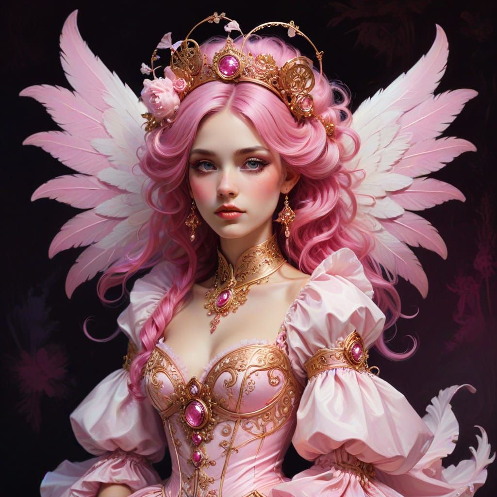 Steampunk Faerie Queen with Pink Wings in Painterly Style