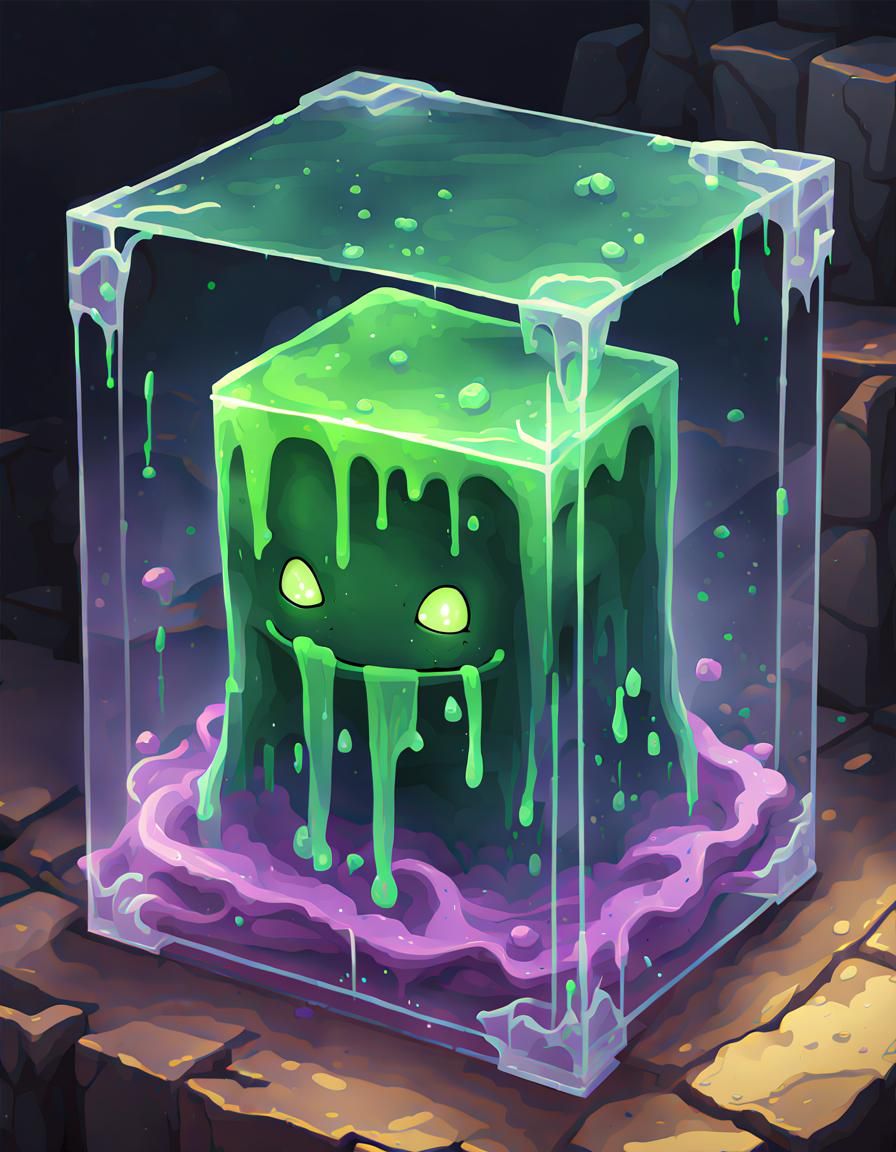 Fantasy Transparent Slime Cube in Dungeon