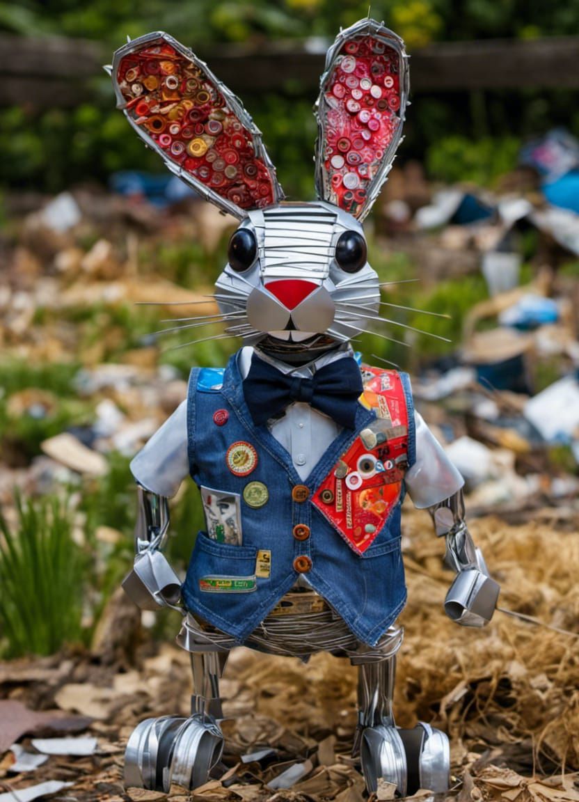 Recycled Materials Rabbit Sculpture in 3D