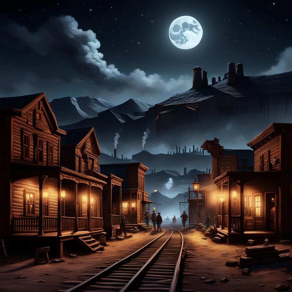 Wild West Gunslingers at Night in Photorealistic Style