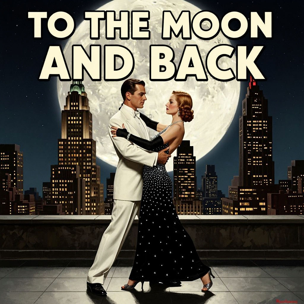 1940s Movie Poster of Couple Dancing on Skyscraper