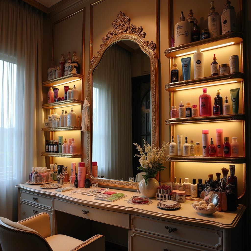 Sophisticated Pakistani Beauty Salon Interior with Ornate Mi...