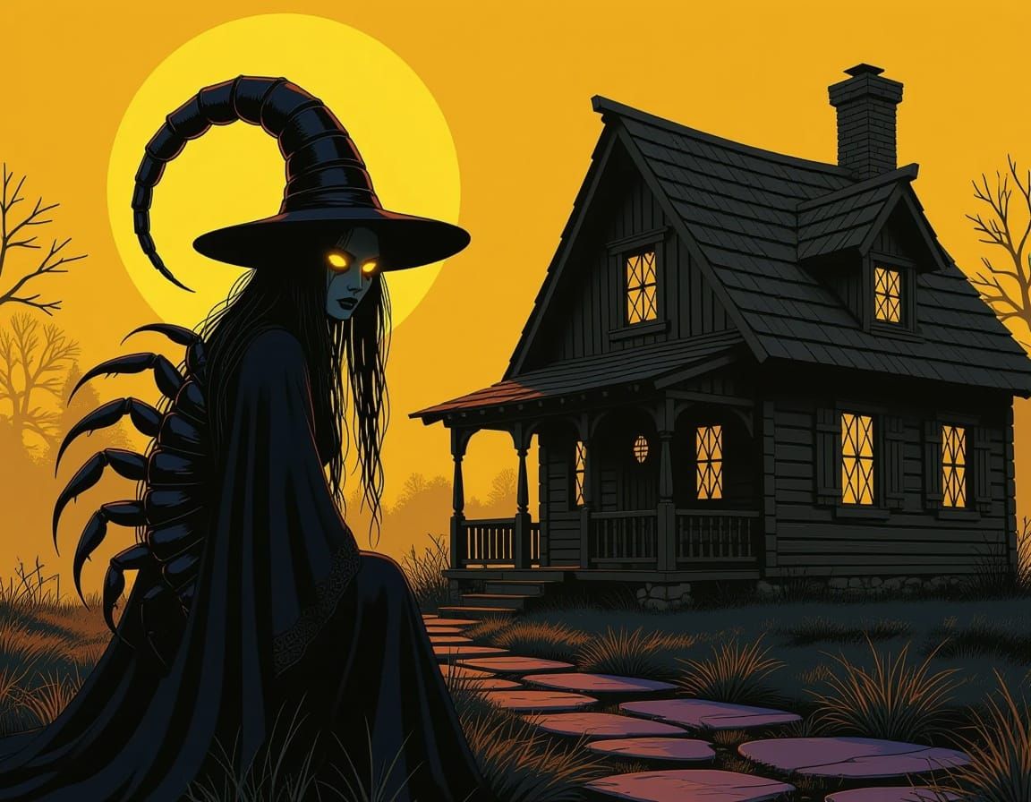 Dark Fantasy Witch with Scorpion Tail in Dramatic Lighting