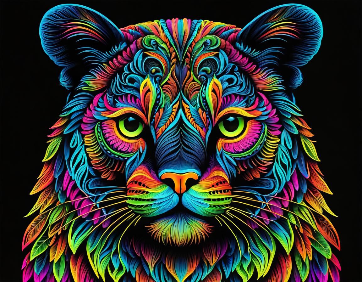 Colorful Neon Owl on Black Background