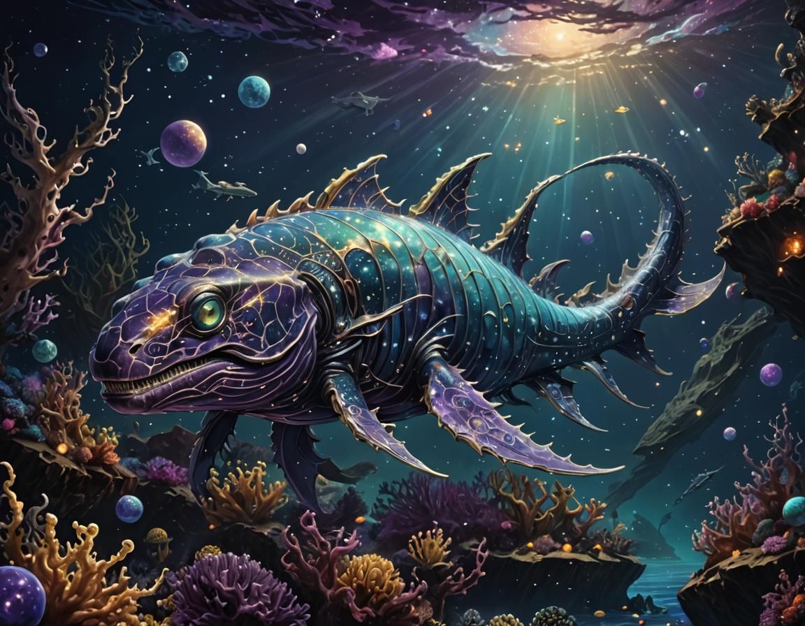Celestial Leviathan: Bioluminescent Ocean Depths in Digital ...