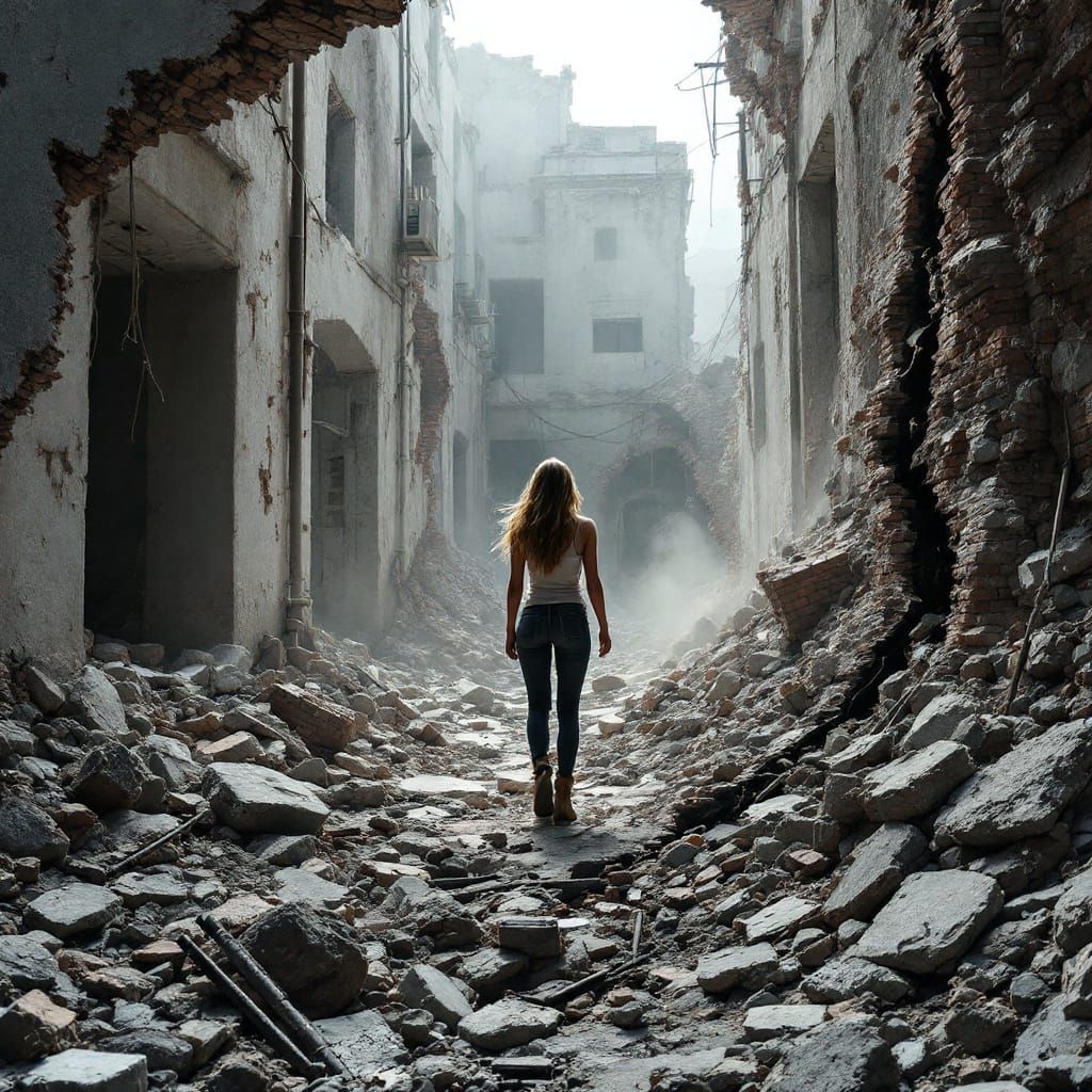 Collapsed Building Ruins in Photorealistic Style