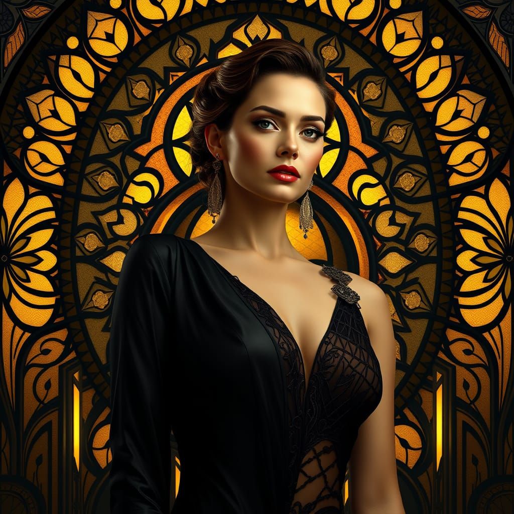 Elegant Woman in Art Deco Style with Neon Accents