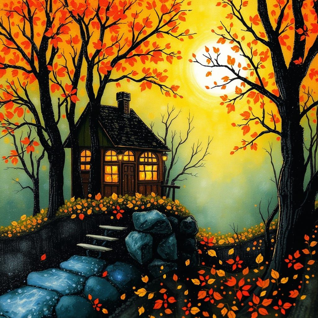 Magical Glowing Autumn Miniature Scene