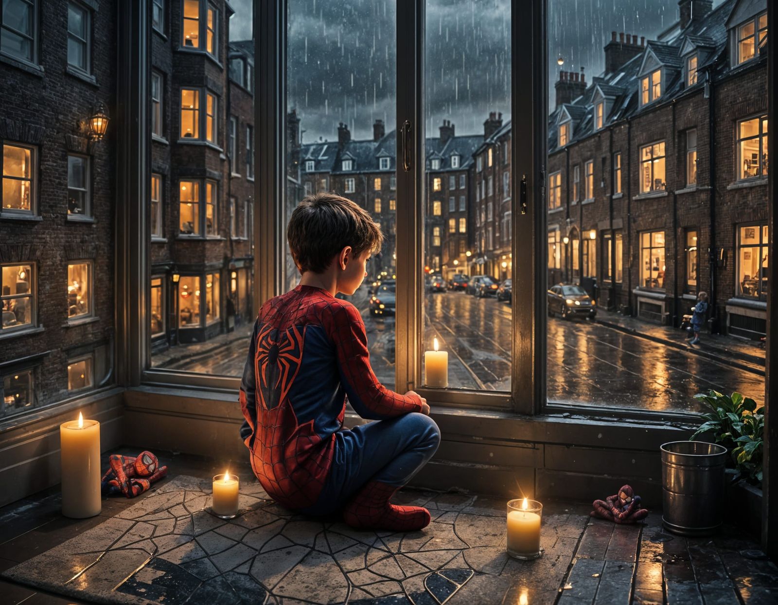 Spiderman Costume in Rainy London