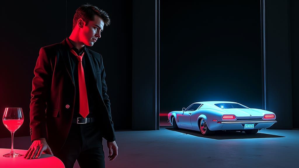 Dystopian Man with Red Eyes in Syd Mead Style