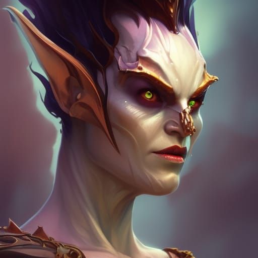 Wicked Goblin Queen Portrait in Hyperdetailed Style