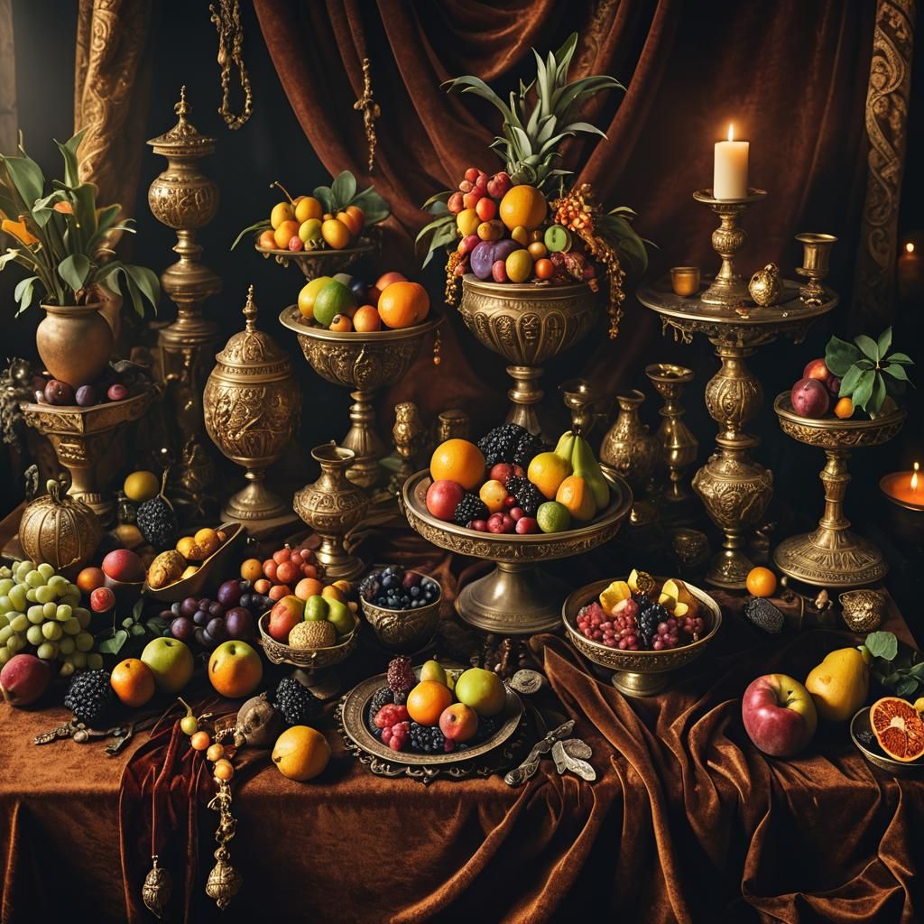 Dramatic Still Life with Artifacts in Dutch Master Style