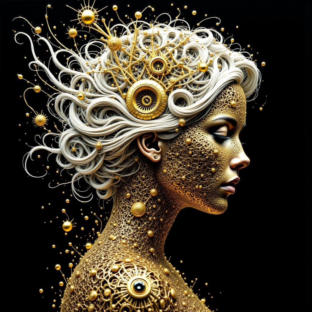 Gold Wire Art: Woman in Abstract Fractal Design