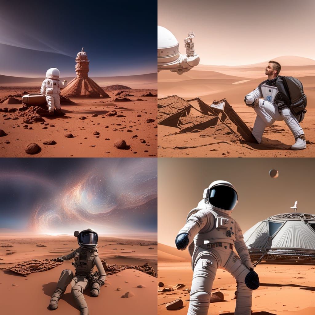 Astronaut Selfie on Mars with Alien Structures