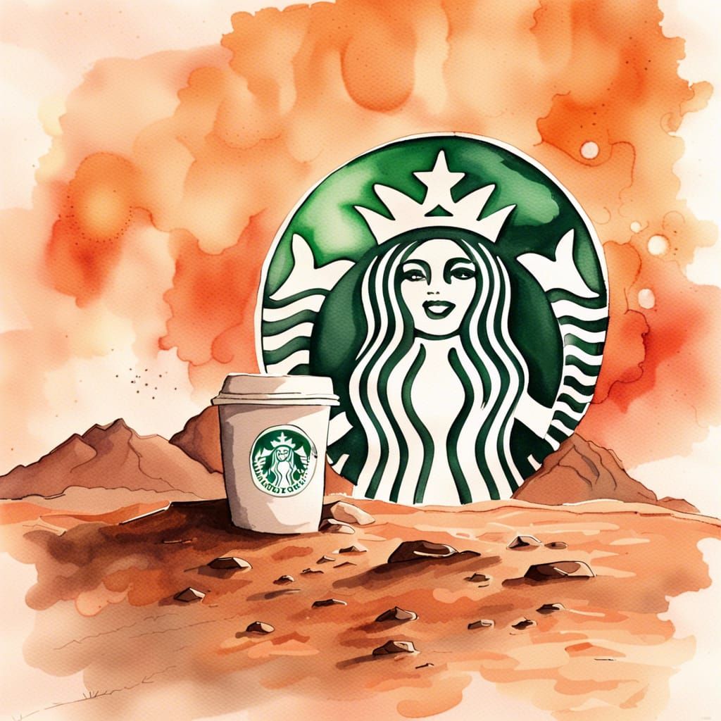 Starbucks on Mars: A Watercolor Space Dream