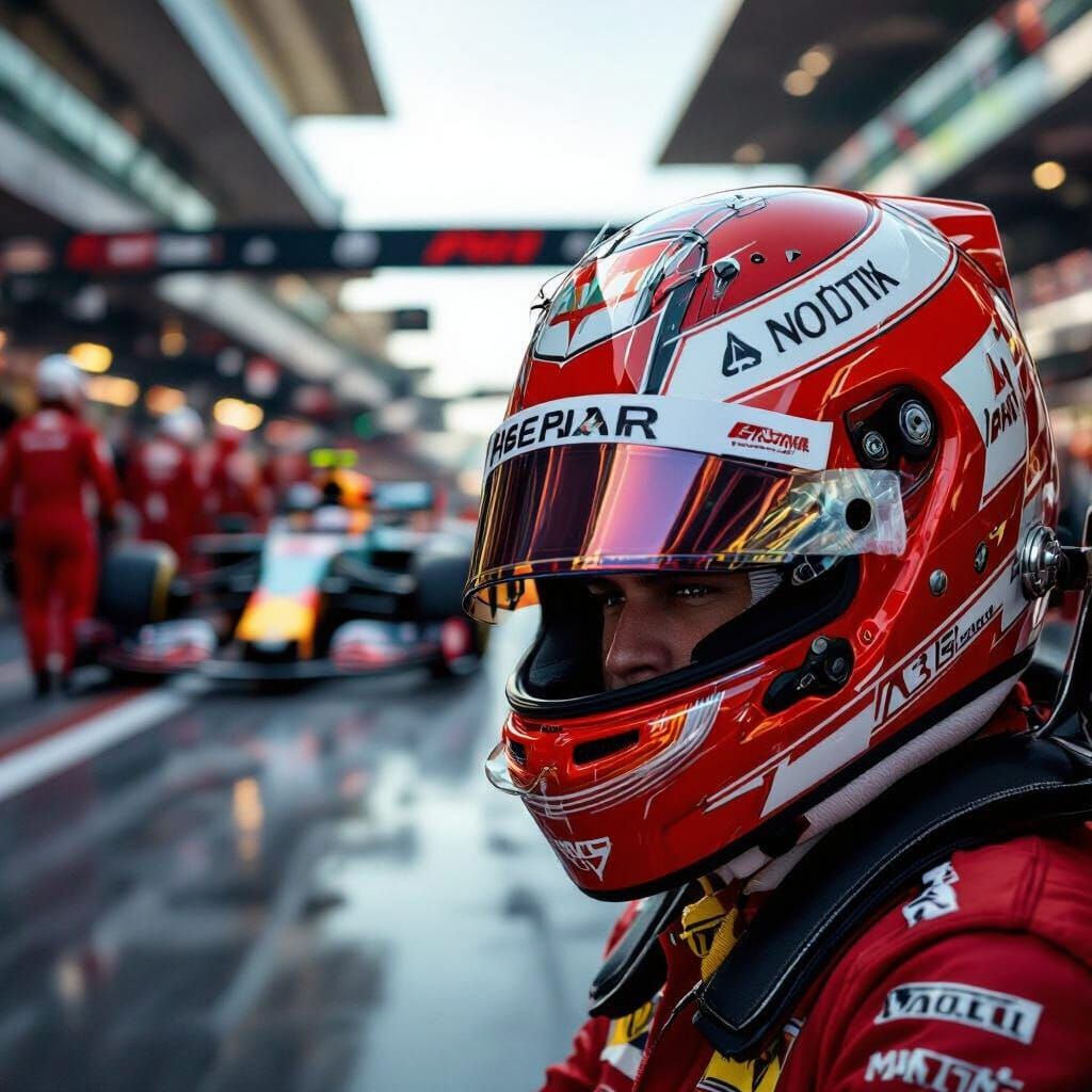 Formula 1 Driver Helmet Reflection: Cinematic Motorsport Sce...