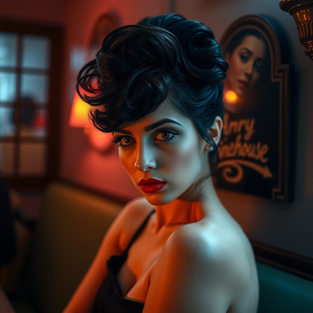 Soulful Amy Winehouse Portrait in Vintage Style