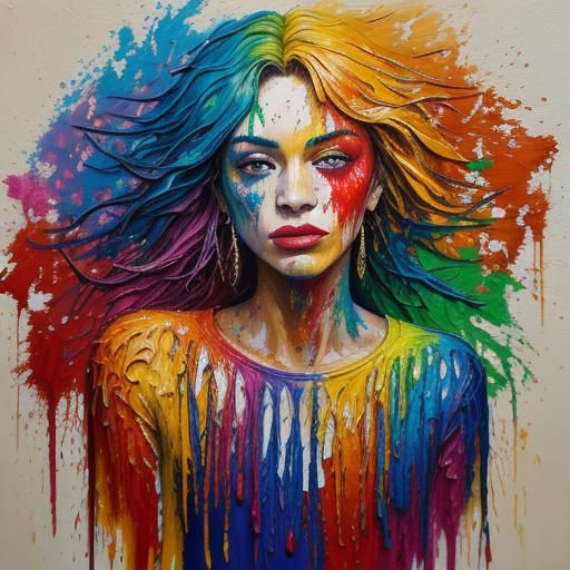 Expressive Neo-Expressionist Portrait with Colorful Paint Sp...