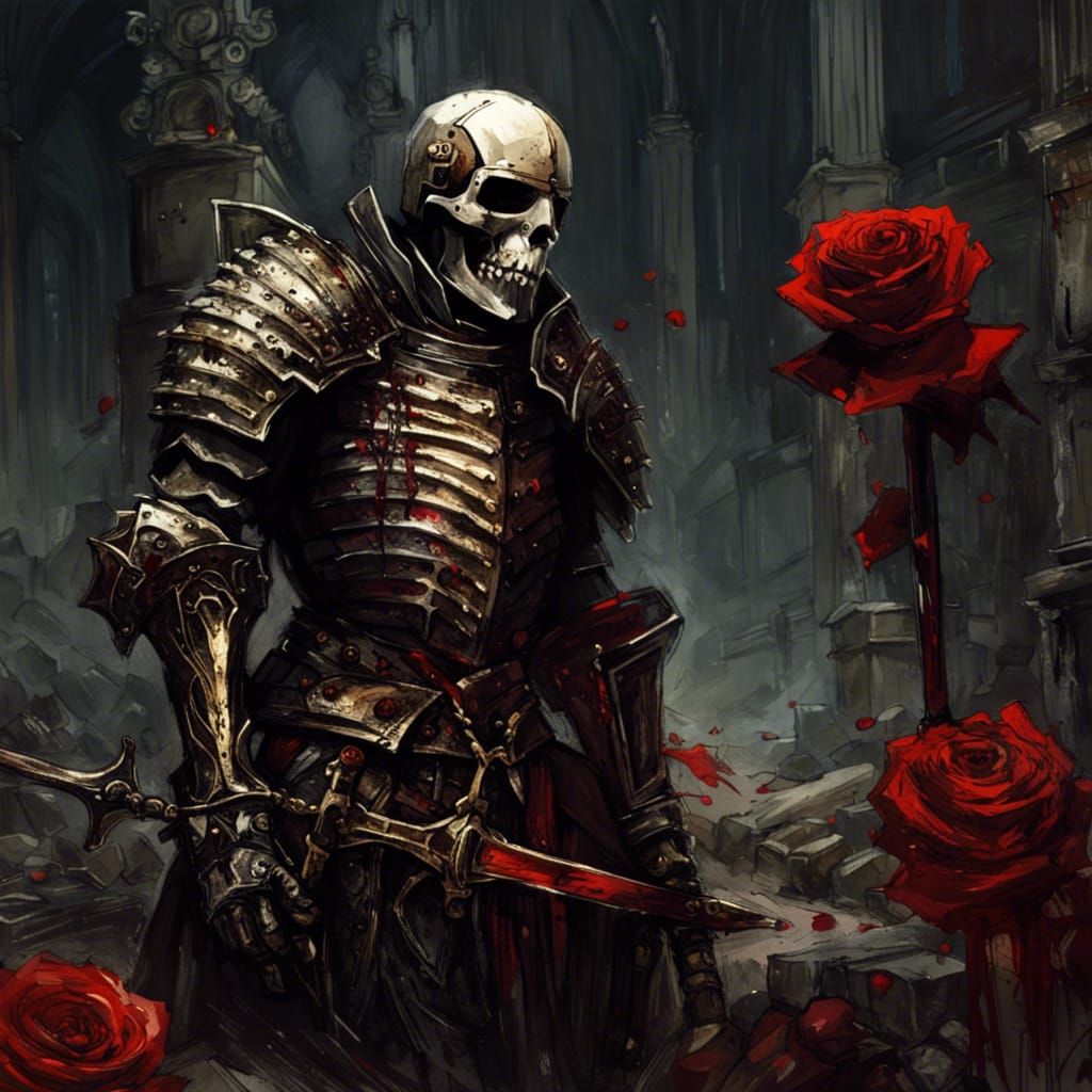 Gothic Skeleton Knight in Flooded Cemetery