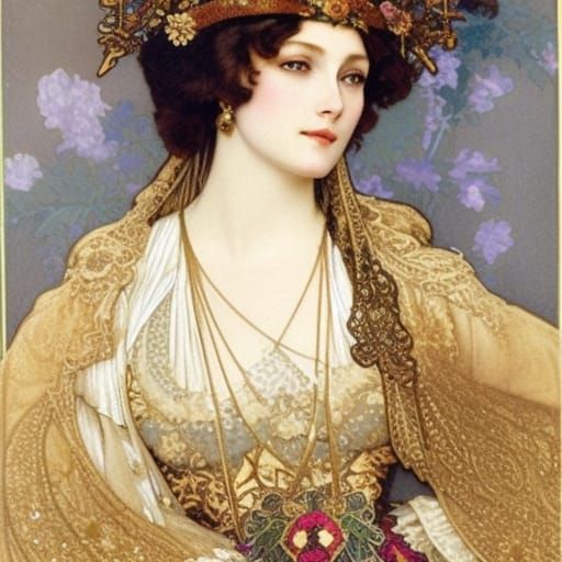 Byzantine Noblewoman Portrait in Art Nouveau Style