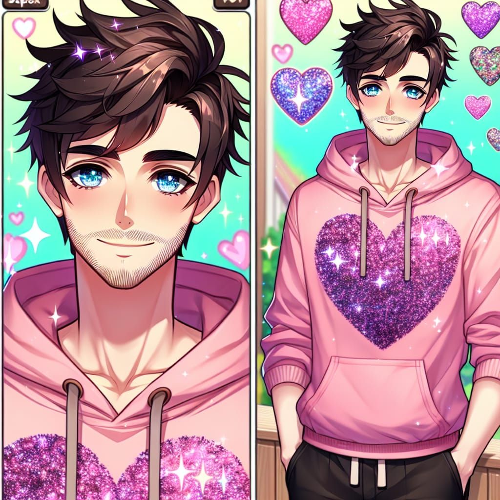 Anime Boy with Mohawk and Pink Hoodie in Vibrant Scene