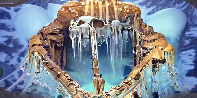 Frozen Waterfall Encasing Giant Skeleton