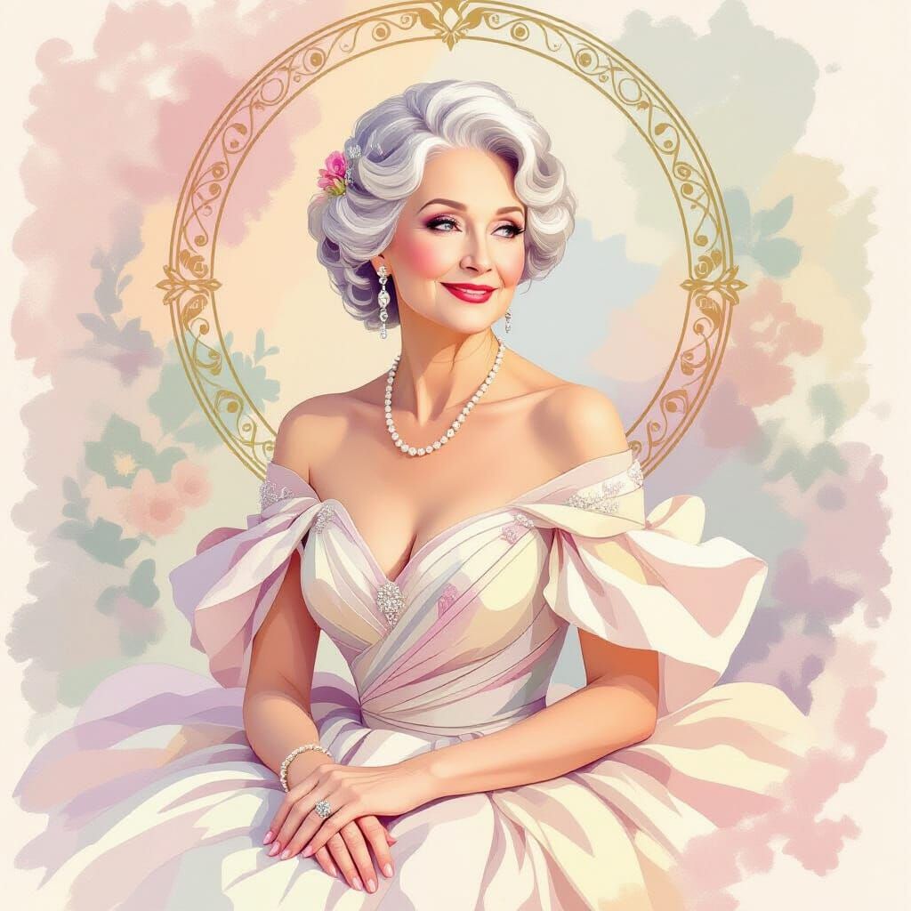 Elegant Elderly Woman in Prom Dress: Impressionist Digital A...