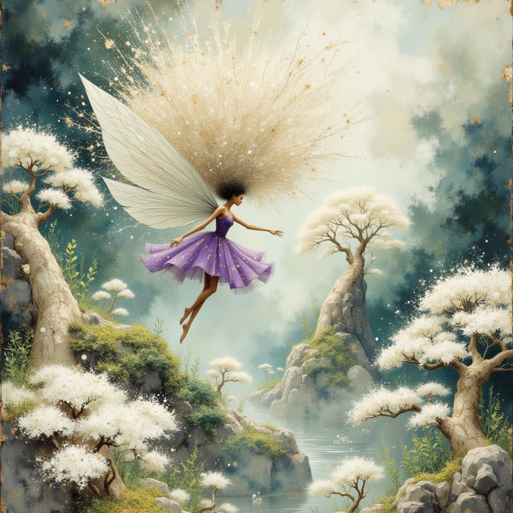 Whimsical Fairy Over Bonsai in Dreamy Anime Style