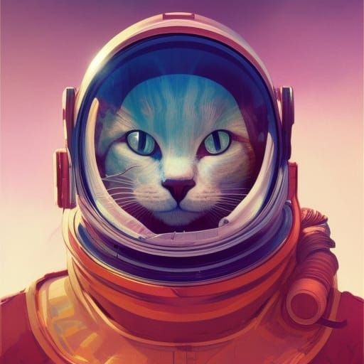 Midcentury Modern Cats on the Moon, Digital Art