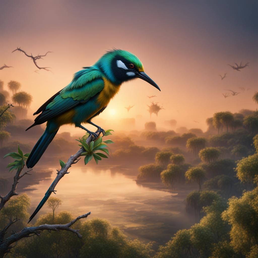 Blue Bee Eater in Detailed Matte Painting