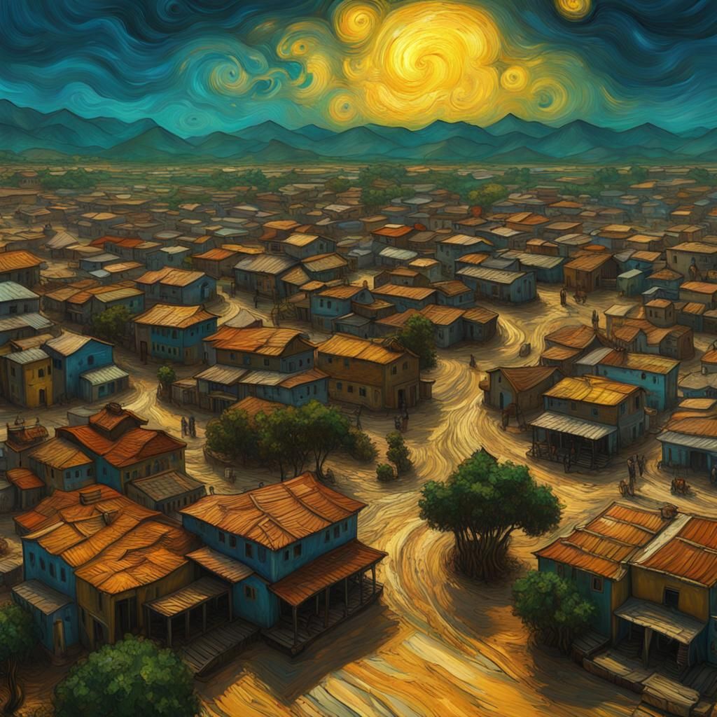 Accra, Ghana Street Scene as Van Gogh Painting