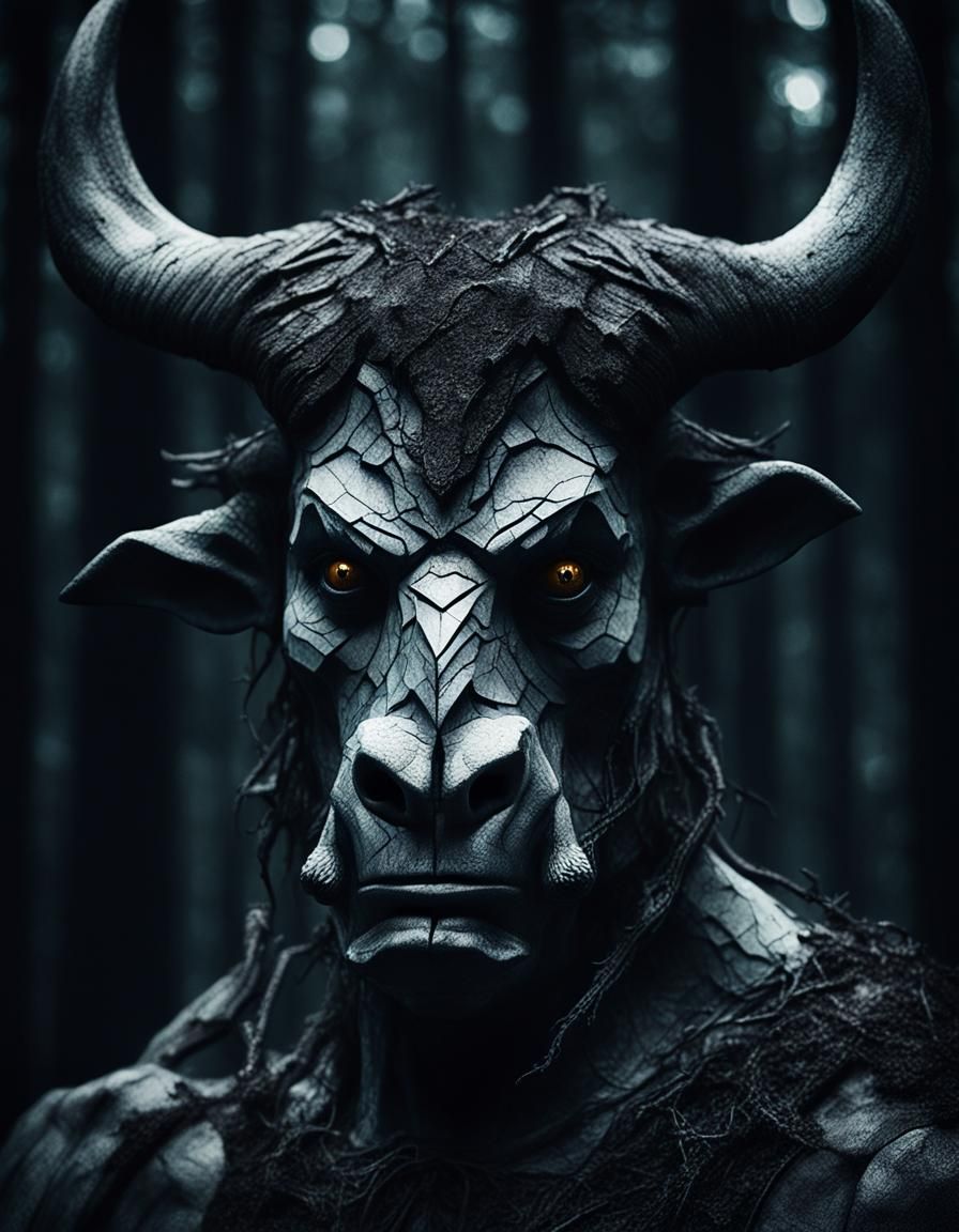 Minotaur in a Dark Forest, Tim Burton Style