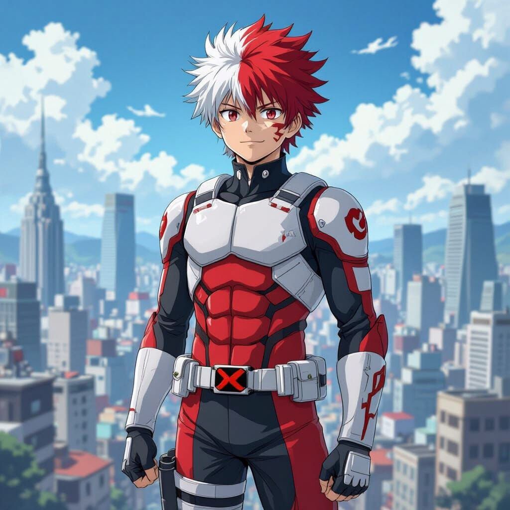 Dynamic Manga Illustration of a Hero in a Cityscape