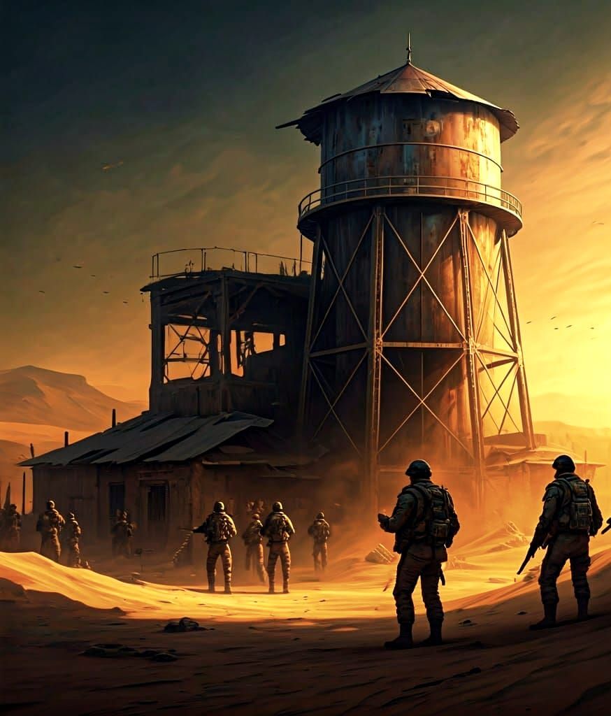 Dilapidated Water Tower Oasis Under Guard