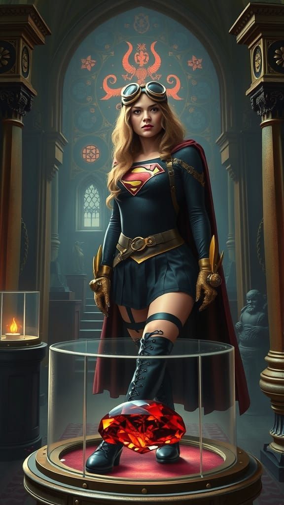 Steampunk Supergirl in Gothic Museum
