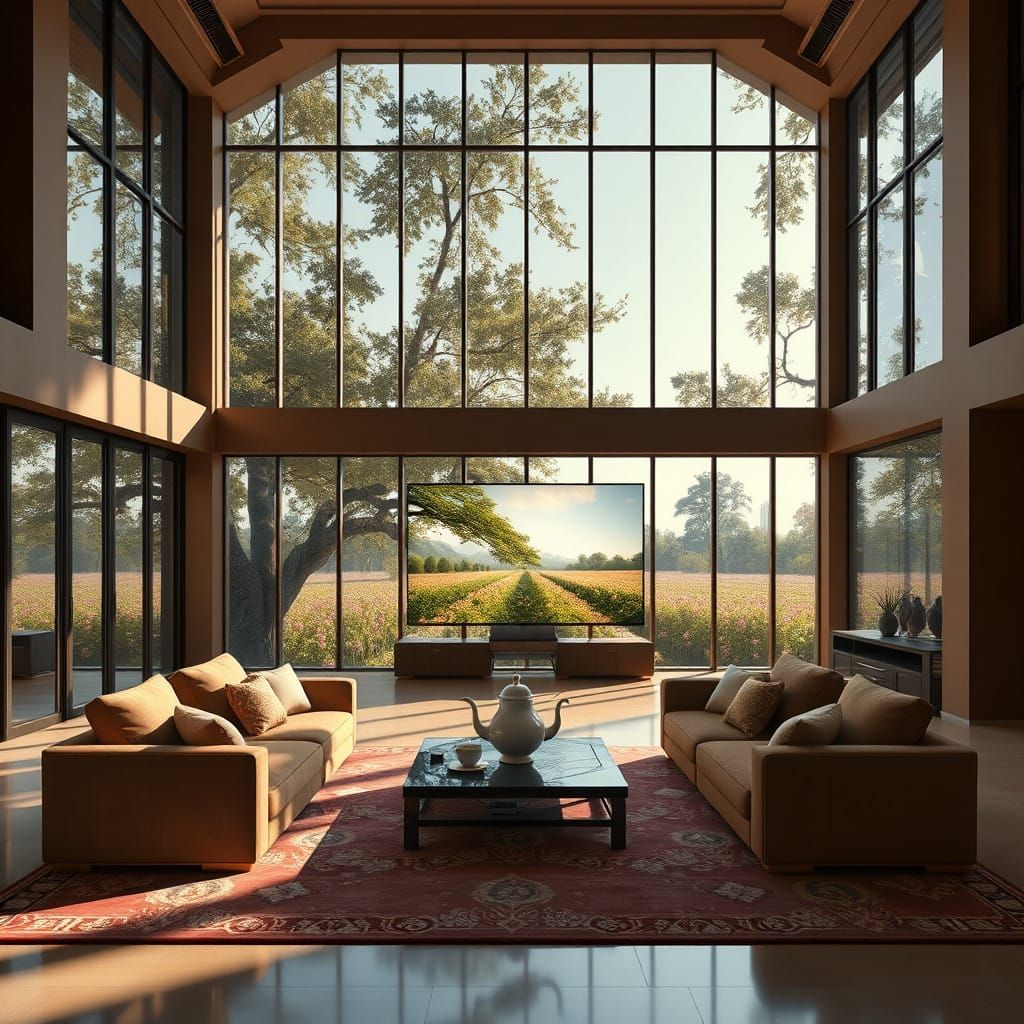 Luxurious Mansion Hall in Serene Afternoon Light