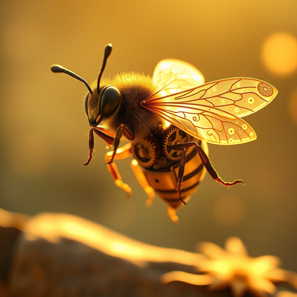 Clockwork Bee in Flight, Steampunk Insect